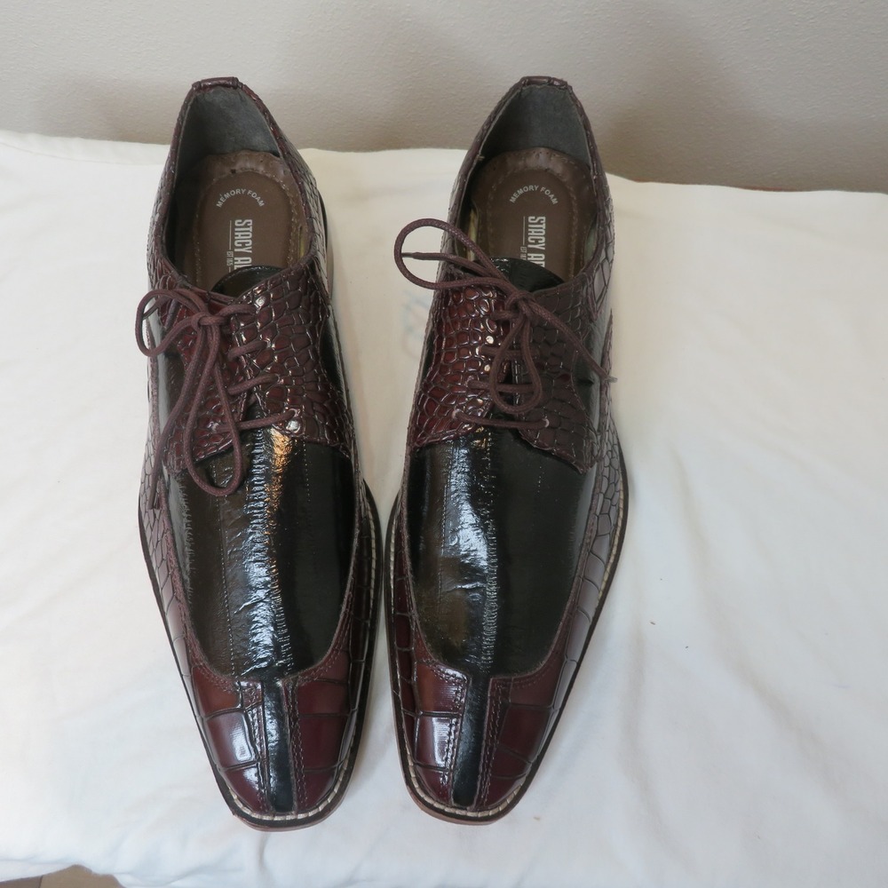 Stacy Adams Mens Burgundy Black Croc Embossed Leather Memory Foam Oxfords Shoes